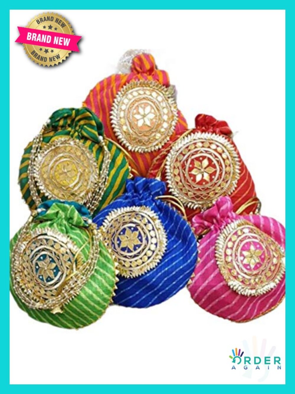 Handmade Embroidered Potli Purse Bag Pouch Drawstring Pack of 5